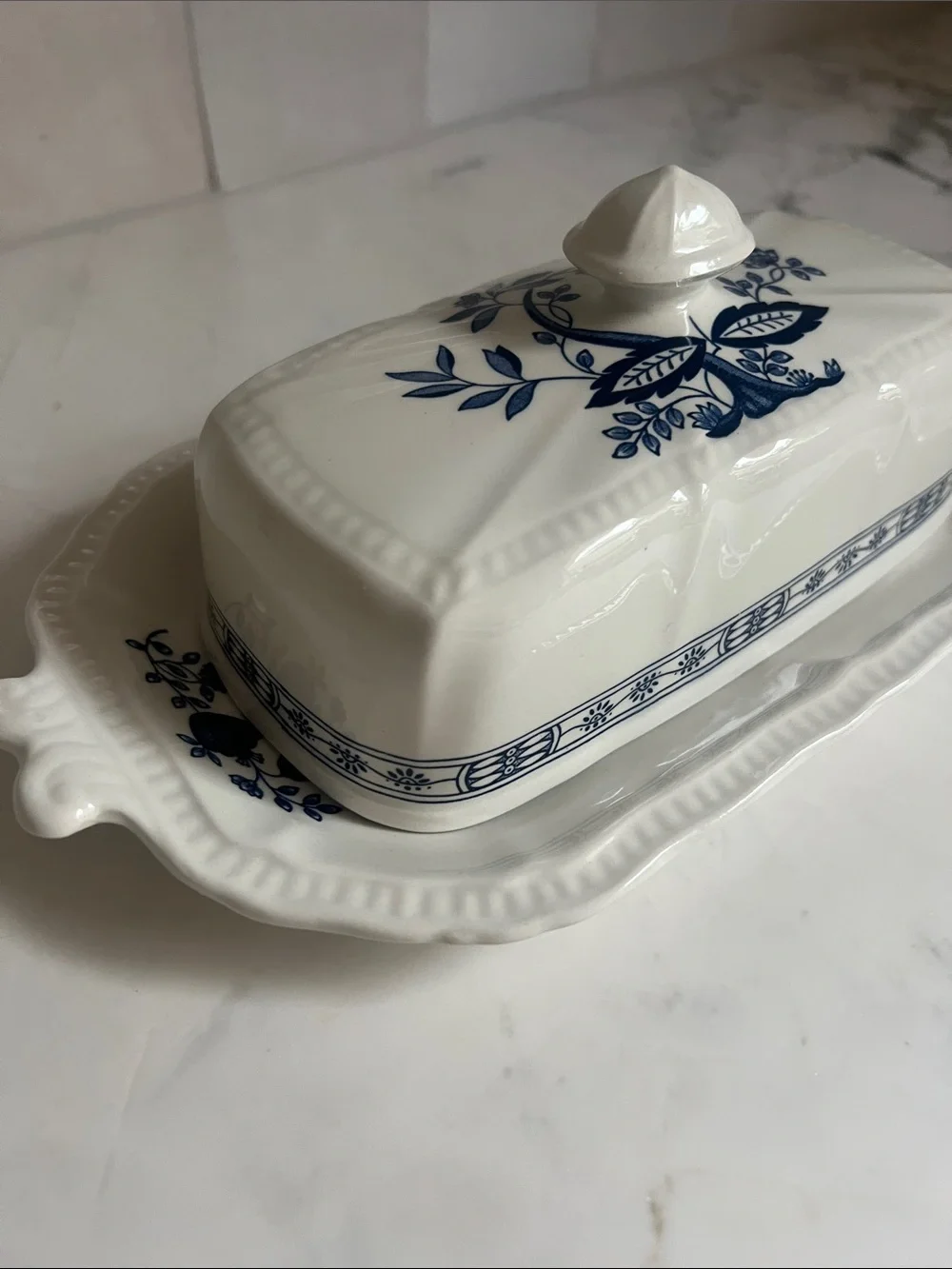 Strafforshire Kensington Ironstone Coventry Blue Vintage  Covered Butter Dish